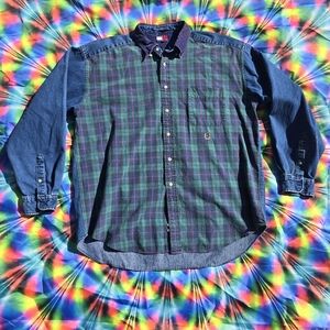 Vintage Tommy Hilfiger Plaid Denim Button Up Shirt Size Xl
